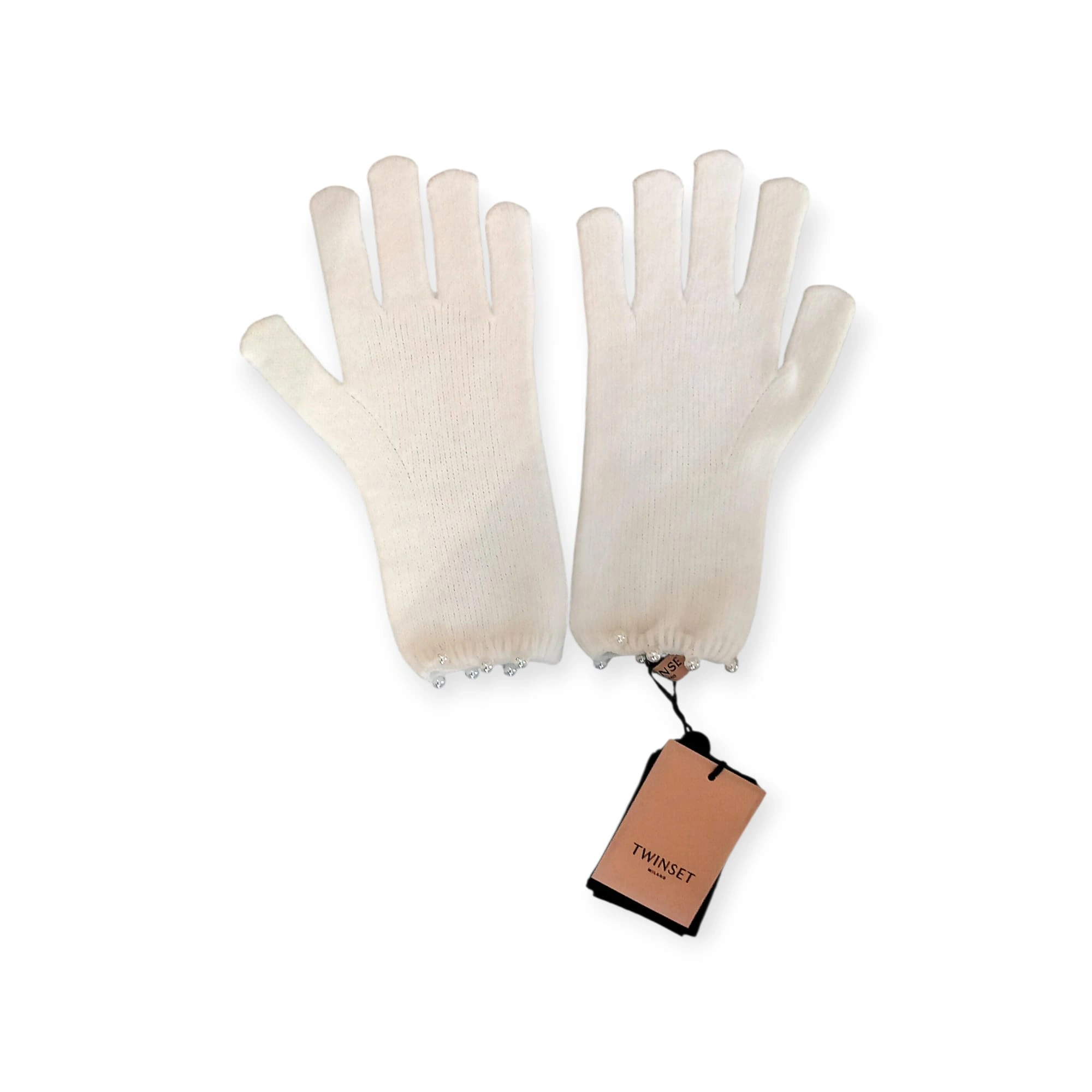 Twinset milano guanti donna bianchi in maglia con perline eleganti invernali 1 30375840