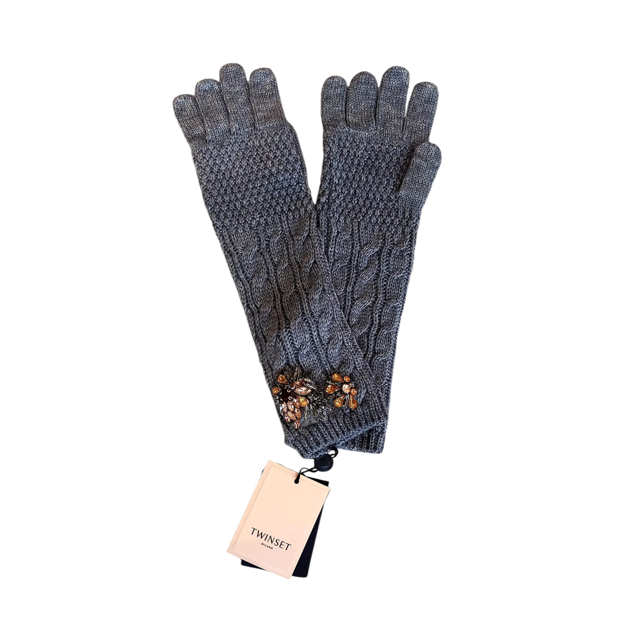 Twinset milano guanti donna grigi in maglia con lavorazione trecce 1 30375844