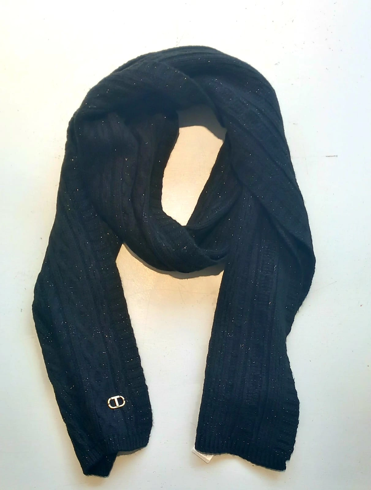 Twinset sciarpa donna nera in maglia intrecciata con logo metallico 2 30375873