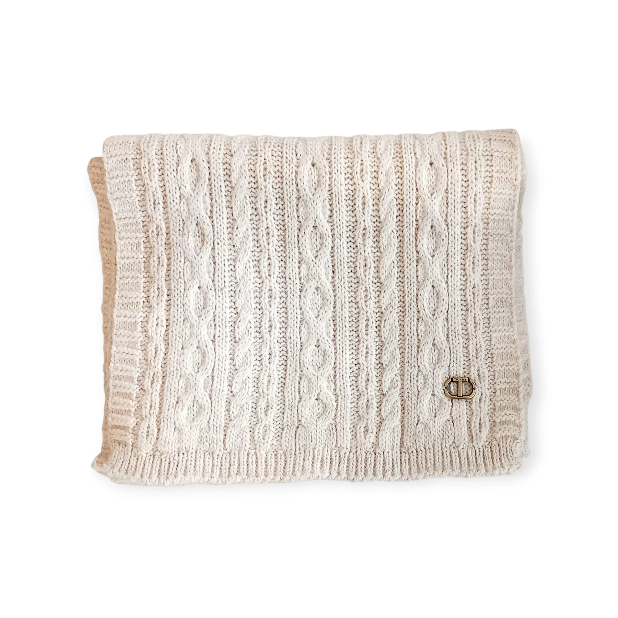 Sciarpa twinset – bianca in maglia intrecciata con logo metallico 1 30377490