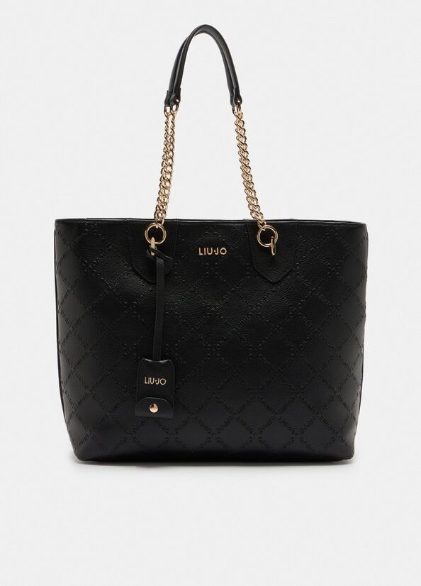 Liu jo shopper donna nera in pelle sintetica trapuntata con manici a catena 1 30386471