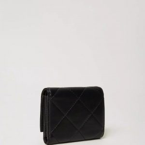 Twinset portafoglio donna piccolo in pelle trapuntata nera con logo oro 5 30389877