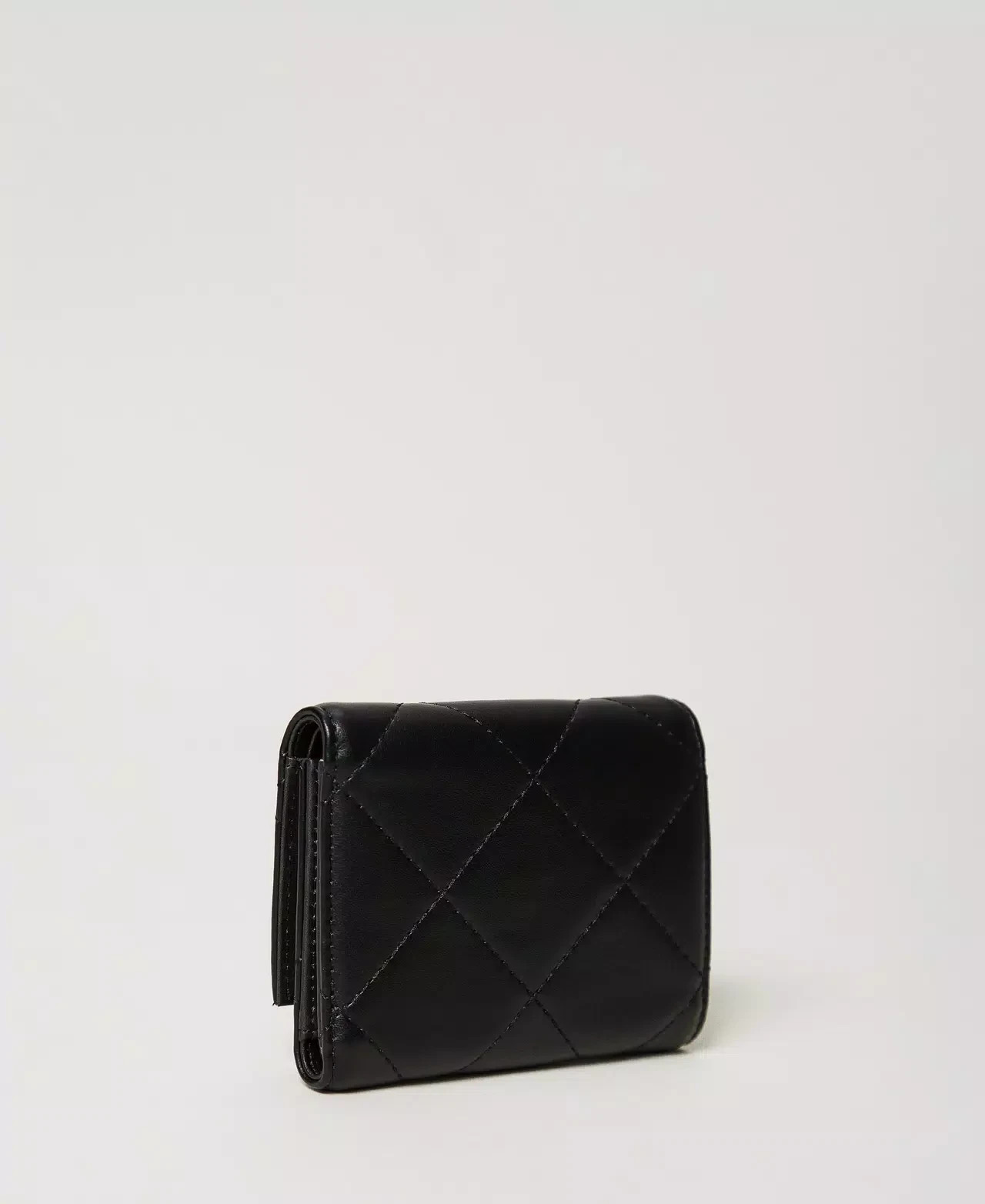 Twinset portafoglio donna piccolo in pelle trapuntata nera con logo oro 3 30389877