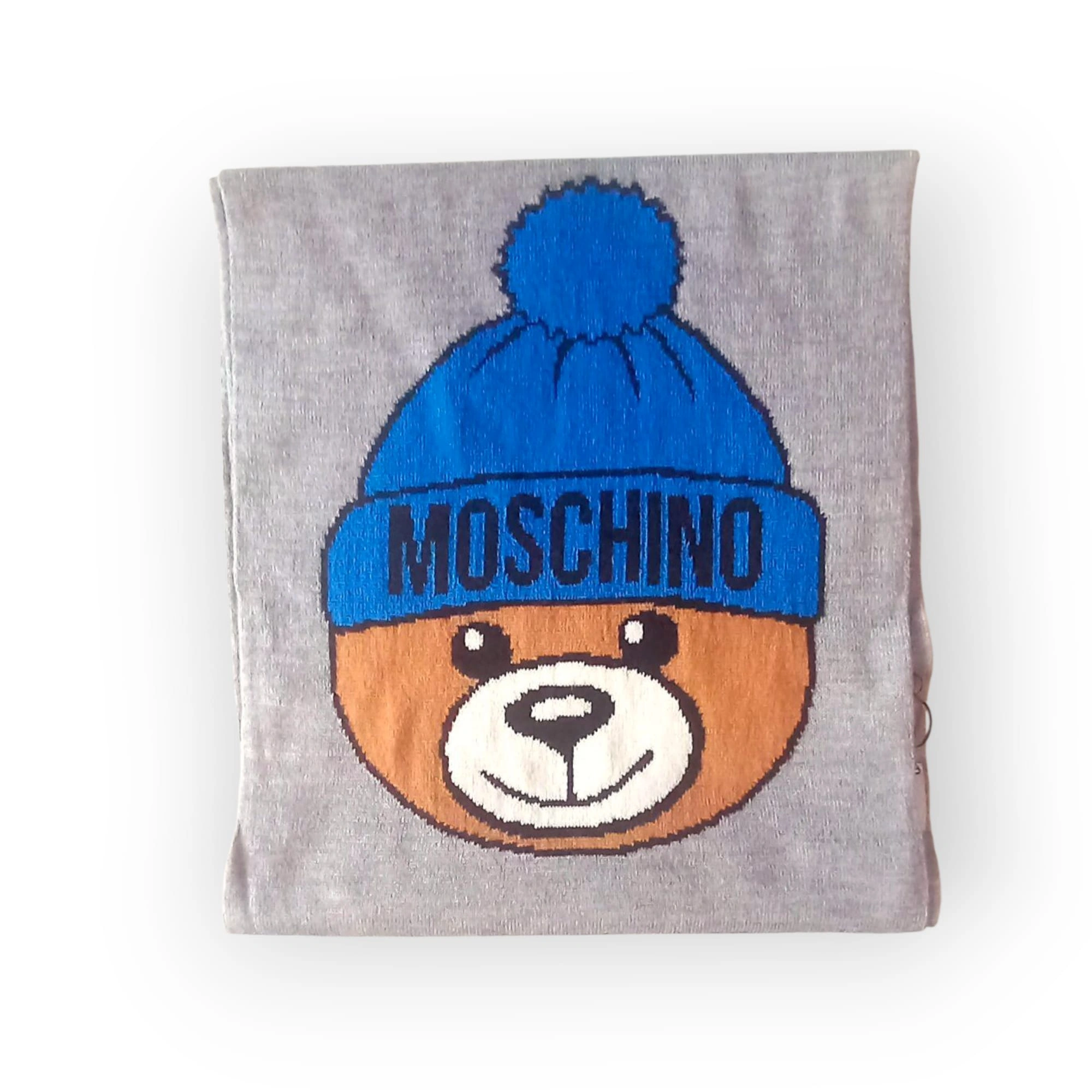 Sciarpa moschino – grigia con teddy bear e dettaglio cappellino blu 1 30395226