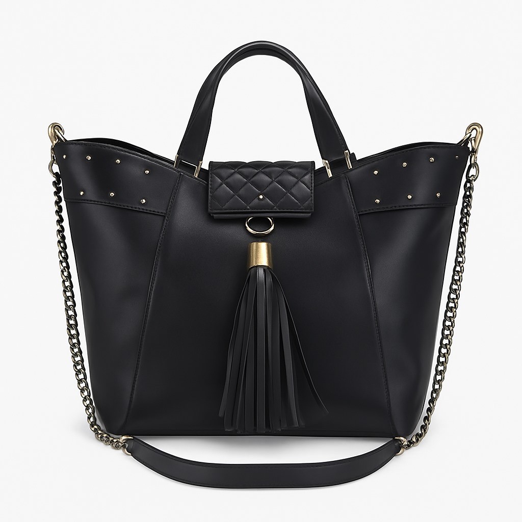 Borsa shopper elegante in ecopelle con borchie e nappina decorativa 1 30399007