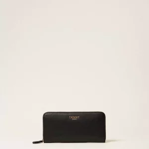 Portafoglio Twin Set zip around nero con logo – Eleganza e sicurezza