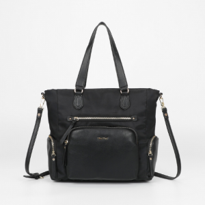 Borsa a sacca in nylon nero con dettagli in PU – Mimi Mua, Borsa Donna elegante e resistente