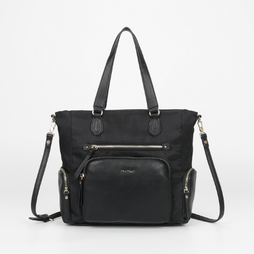 Borsa a sacca in nylon nero con dettagli in pu – mimi mua, borsa donna elegante e resistente 1 Borsa a sacca in nylon nero con dettagli in PU – Mimi Mua, Borsa Donna elegante e resistente